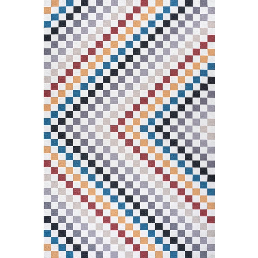 Ainsley Modern Cottage Checkerboard Washable Multi-Colored 8 ft. x 10 ft. Area Rug price history on PriceWatchPro
