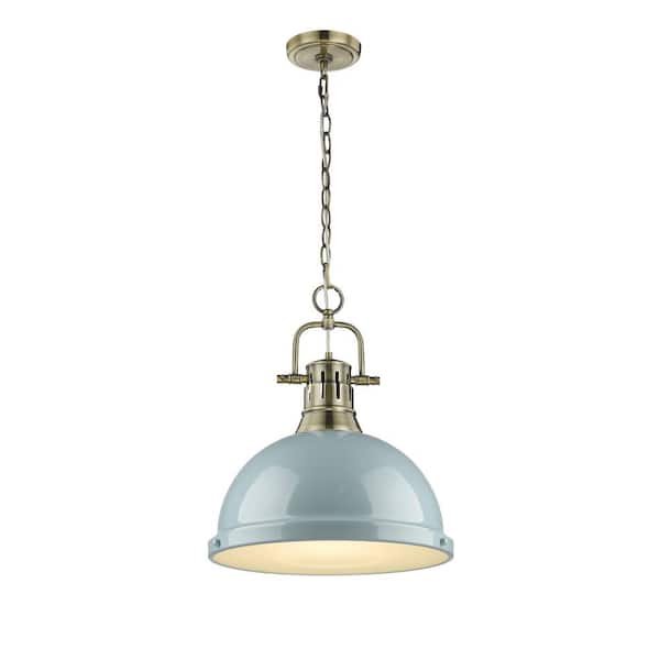Golden Lighting Duncan AB 1-Light Aged Brass Pendant with Seafoam Shade 3602-L AB-SF - The Home Depot