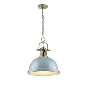 Duncan AB 1-Light Aged Brass Pendant with Seafoam Shade
