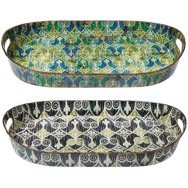 Home Decorators Collection Sheraton Green/Blue Ikat Trays (Set of 2)