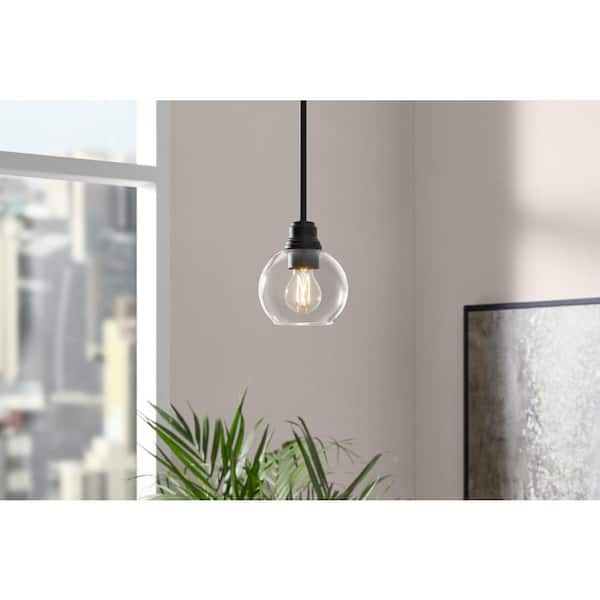 Florabelle 1-Light 6 in. Mini-Pendant Matte Black Clear Globe Glass Shade