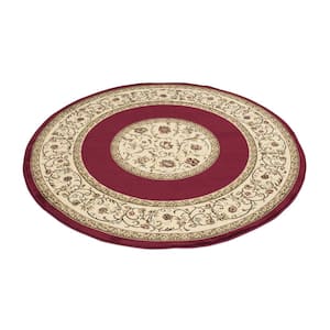 Ankara Floral Border Red 8 ft. Round Area Rug