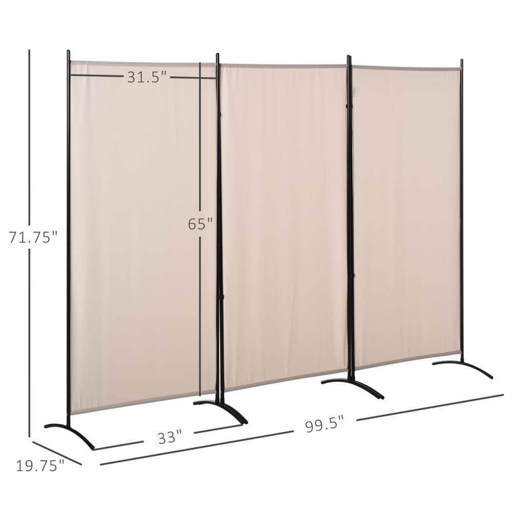 Beige 3-Panel Folding Privacy Screen with Steel Frame