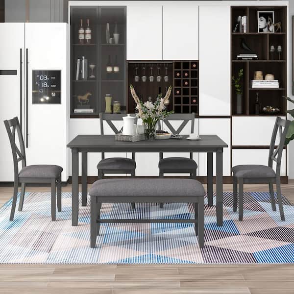 Harper & Bright Designs 6-Piece Wood Top Gray Dining Table Set