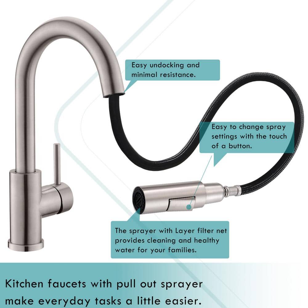 Brushed Nickel Single Handle Pull Down Kitchen Faucet