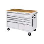 46 in. W x 24.5 in D Standard Duty 9-Drawer Mobile Workbench Tool Chest with Solid Wood Top in Gloss White