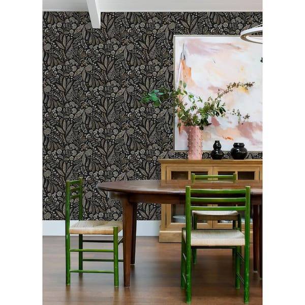 Briar Black Floral Wallpaper Sample