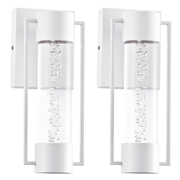 HKMGT 11.49 in. 1-Light White LED Wall Light Cylinder Wall Sconce with Crystal Bubble Glass Shade (2-Pack)