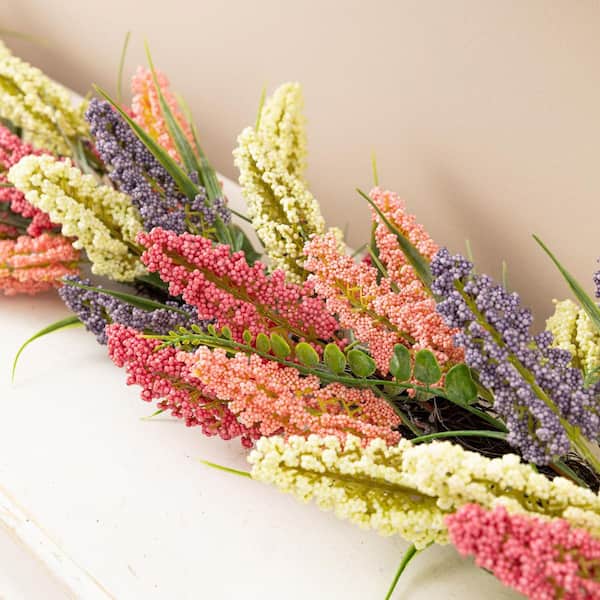 Glitzhome 6 ft. Pink, Purple and Yellow Artificial Mixed Heather