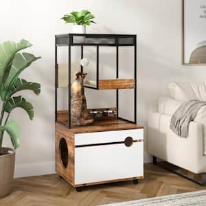 Brown Hidden Cat Litter Box Enclosures Cat Tree Tower Cat Furniture Large Storage Space Scratching Posts and Trees