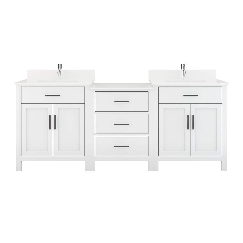 Kali 84 in. W x 22 in. D Bath Vanity in White Diamond Quartz Top with White