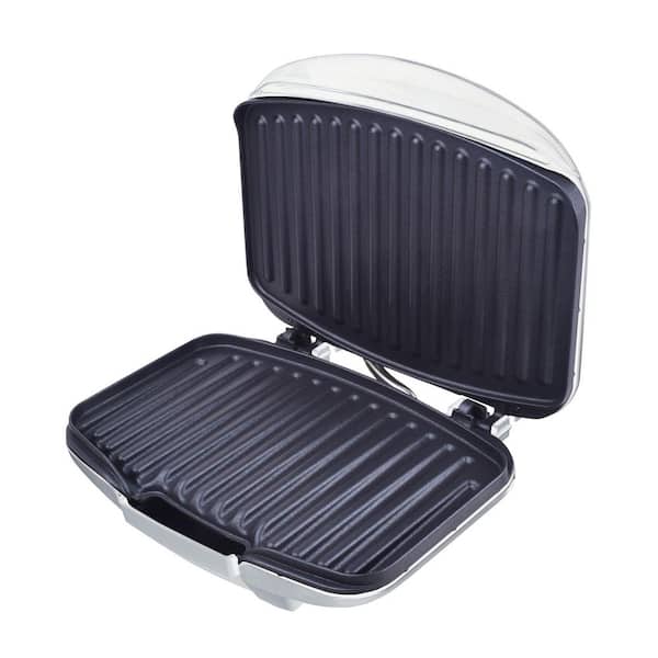 Contact Grill and Panini Press Grill, 4 Servings Indoor Grill Champ with Non-Stick Plates, Drip Tray, Compact-White
