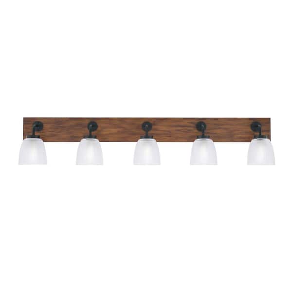 Unbranded Kirby 46.5 in. 4 Light Black and Painted Wood-look Vanity Light with 5 in. Clear Ribbed Glass Shades No Bulbs Included