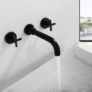 Double Handle Wall Mount Bathroom Sink Faucet in Matte Black