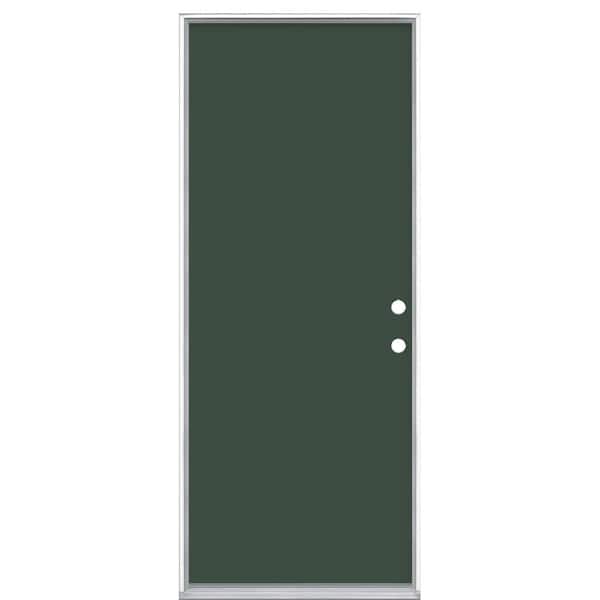 Masonite 32 in. x 80 in. Flush Left Hand Inswing Conifer Painted Steel Prehung Front Exterior Door No Brickmold