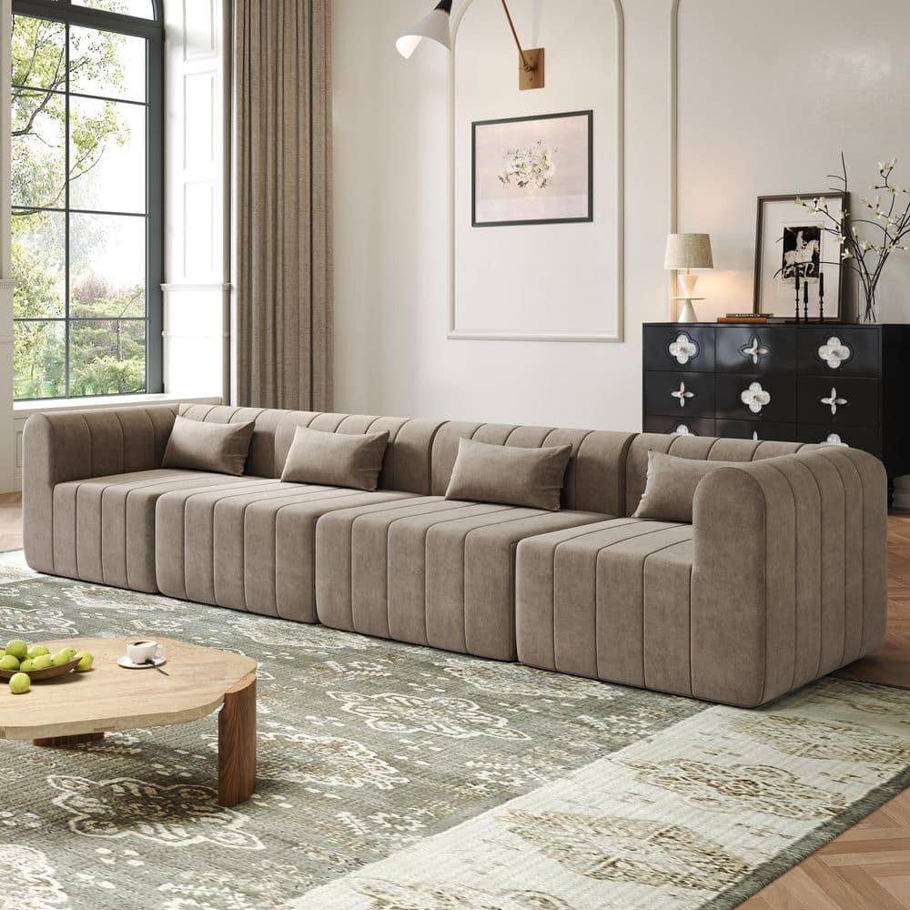 Hess Modern 145.5 in. Polyester Upholstery Modular Full Foam Compressed Sectional Sofa in Espresso with Pillows price history on PriceWatchPro