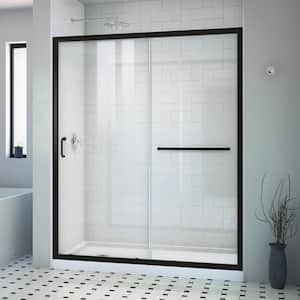 Infinity-Z 60 in. W x 72 in. H Sliding Semi Frameless Shower Door in Satin Black Finish with Clear Glass