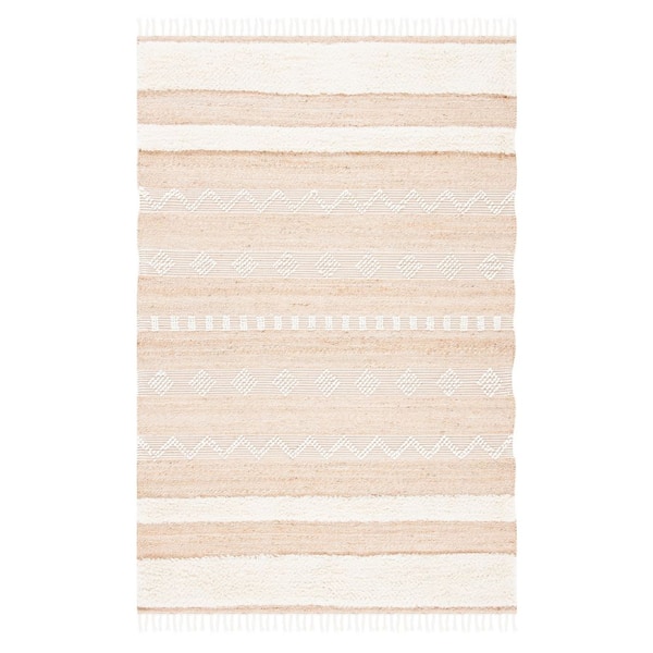 SAFAVIEH Natura 3 ft. x 5 ft. Natural/Ivory Diamond Striped Area Rug ...