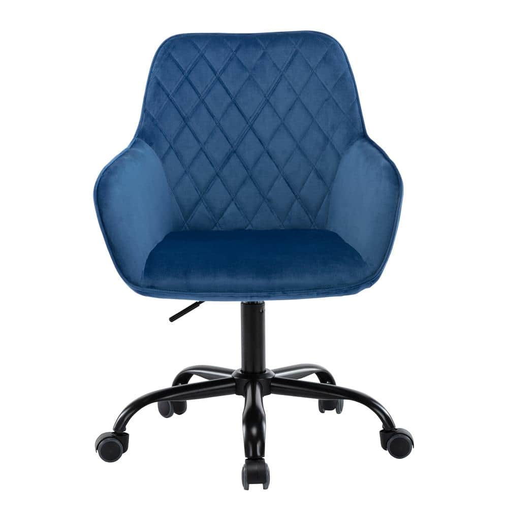 Ergonomic Blue Velvet Upholstered Swivel Office Chair Task Chair with Adjus