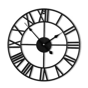 20 in x 20 in Black Round Wall Clock Decor Modern Battery Operated Silent Non Ticking Big Clocks, Iron Roman Numerals