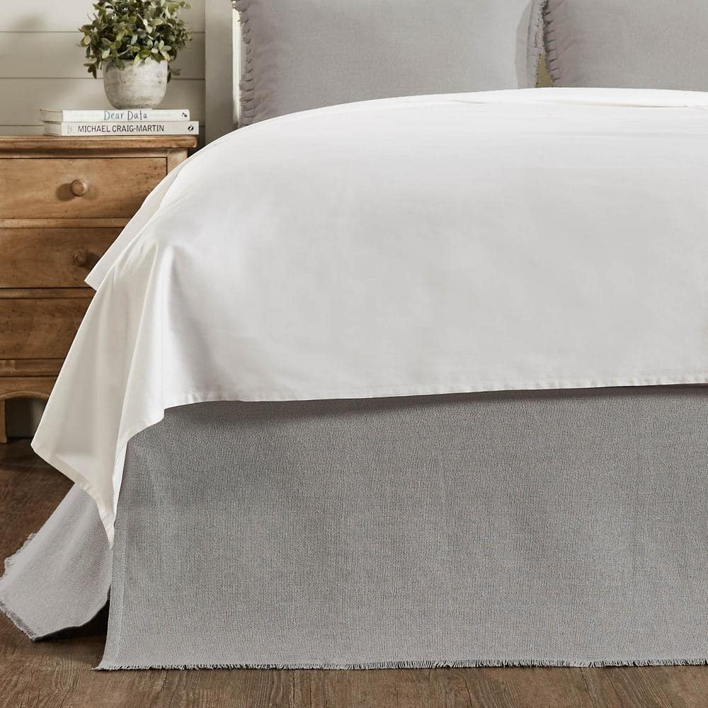 VHC BRANDS Burlap 16 in. Fringed Country Farmhouse Dove Grey Queen Bed