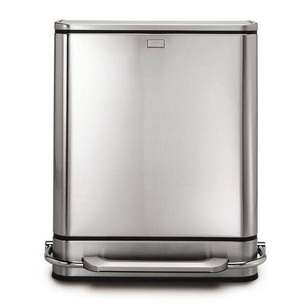 simplehuman 48 l Fingerprint-Proof Brushed Stainless Steel Step-On Bar Trash/Recycling Can