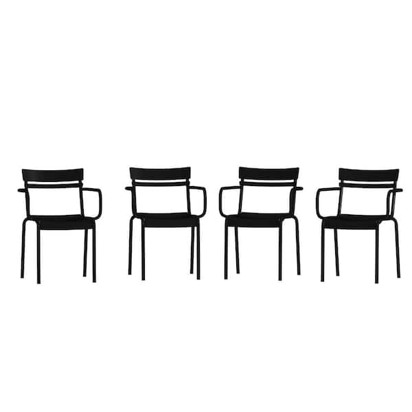 Carnegy Avenue Black Steel Outdoor Dining Chair in Black Set of 4
