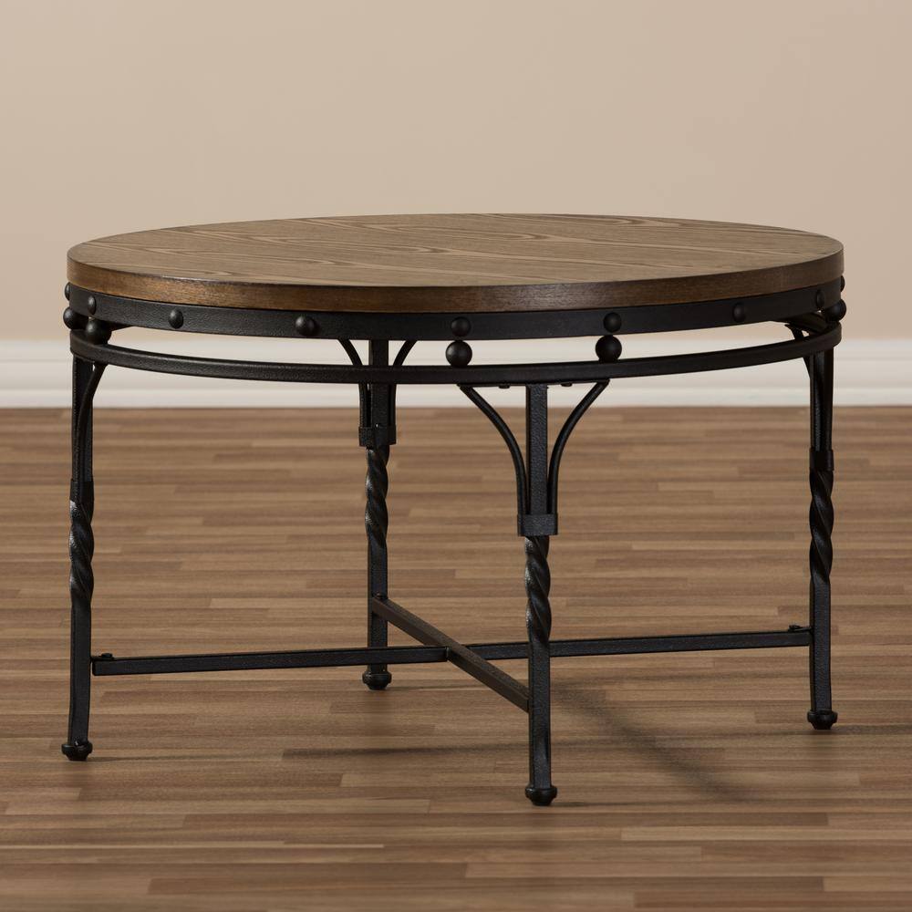Austin Vintage 30" Round Wood & Metal Coffee Table - Antique Bronze