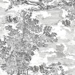 Serene Scenes Toile Charcoal Vinyl Peel and Stick Wallpaper Roll ( Covers 30.75 sq. ft. )