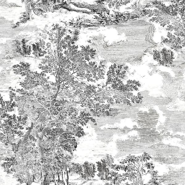 SURFACE STYLE Serene Scenes Toile Charcoal Vinyl Peel and Stick Wallpaper Roll ( Covers 30.75 sq. ft. )