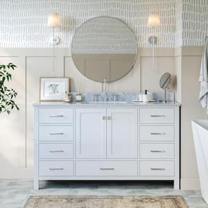 Cambridge 61 in. W x 22 in. D x 35.25 in. H Vanity in White with Marble Vanity Top in White with Basin