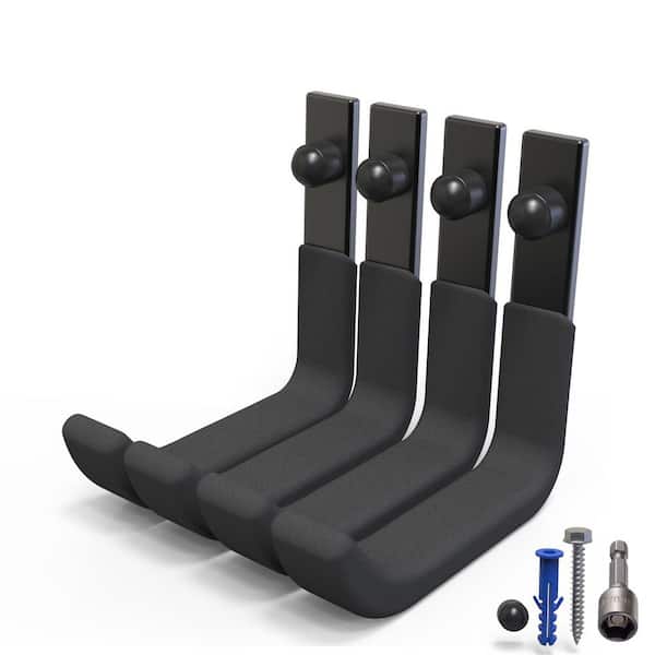 Garage Storage Hooks Series [4in.] Black Steel Heavy Duty Wall Rack with 4 Pack Hanging Hooks