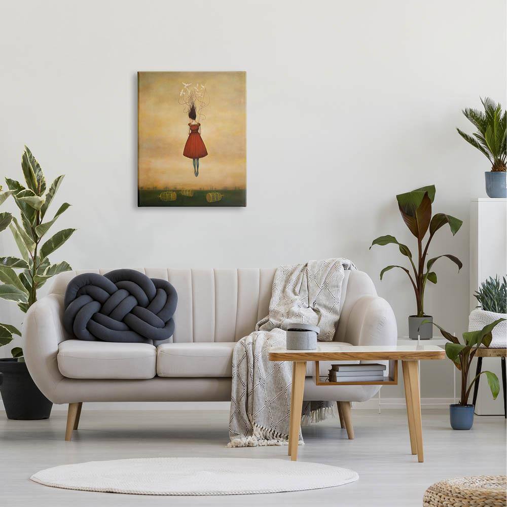 Beauty and Birds Abstract Canvas Wall Art in Red Dress, 24 x 30