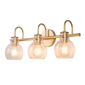 Ashley 21.3 in. 3-Light Brass Bathroom Vanity Light with Clear Glass Shades