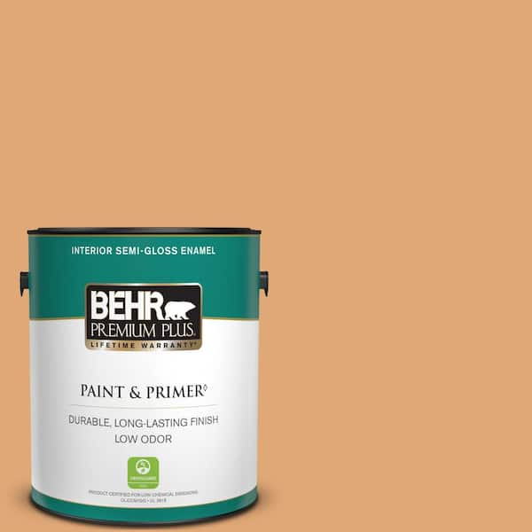 BEHR PREMIUM PLUS 1 gal. #280D-4 Caramel Sundae Semi-Gloss Enamel Low Odor Interior Paint & Primer