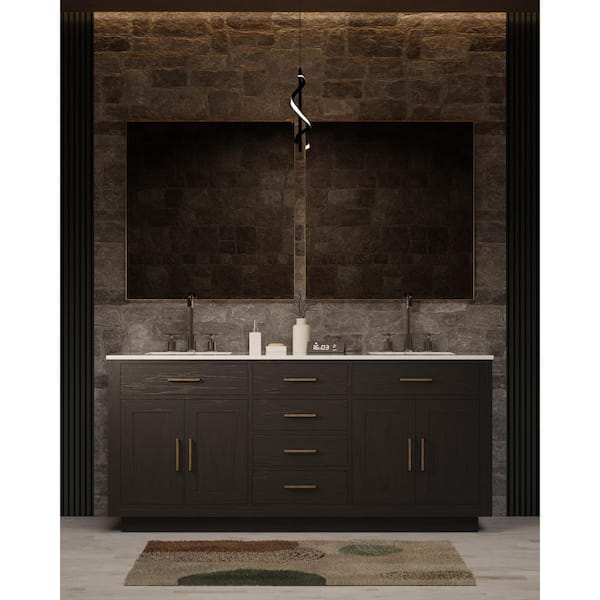 Condor 72 in W x 22 in D Black Oak Double Bath Vanity and Carrara Marble Top