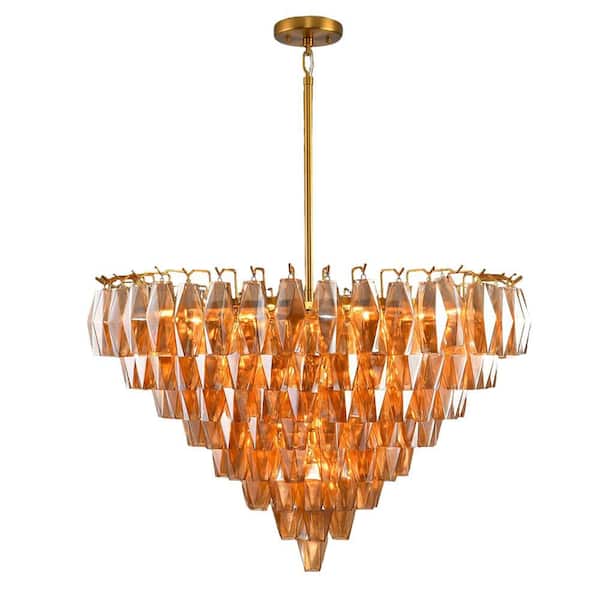 36 in. Large Dining Room Chandelier, 20 Lights Clear Amber Glass Tiered Chandelier, Gold Round Chandelier, for Bedroom