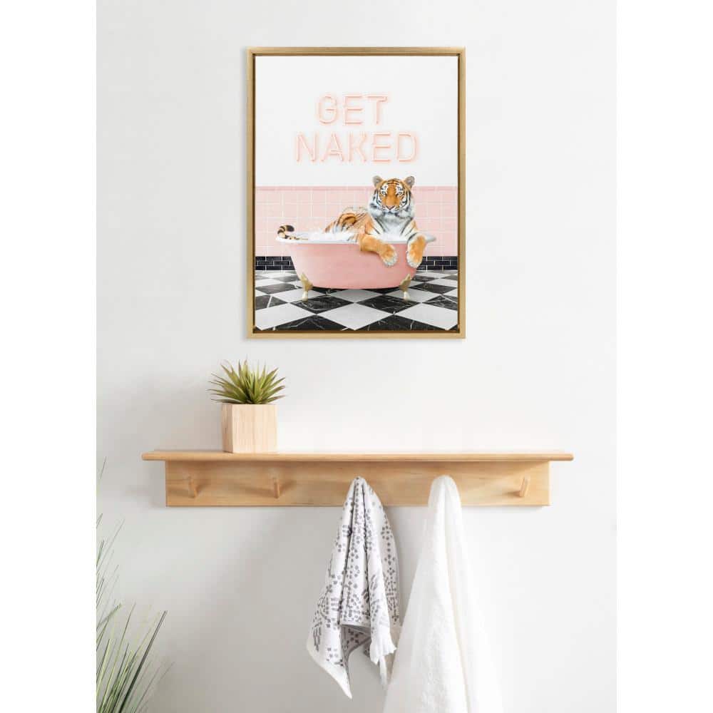 Kate & Laurel All Things Decor 18"x24" Sylvie Tiger Get Naked Retro Pink Bath Wall Art by Amy Peterson Art Studio Bright Gold