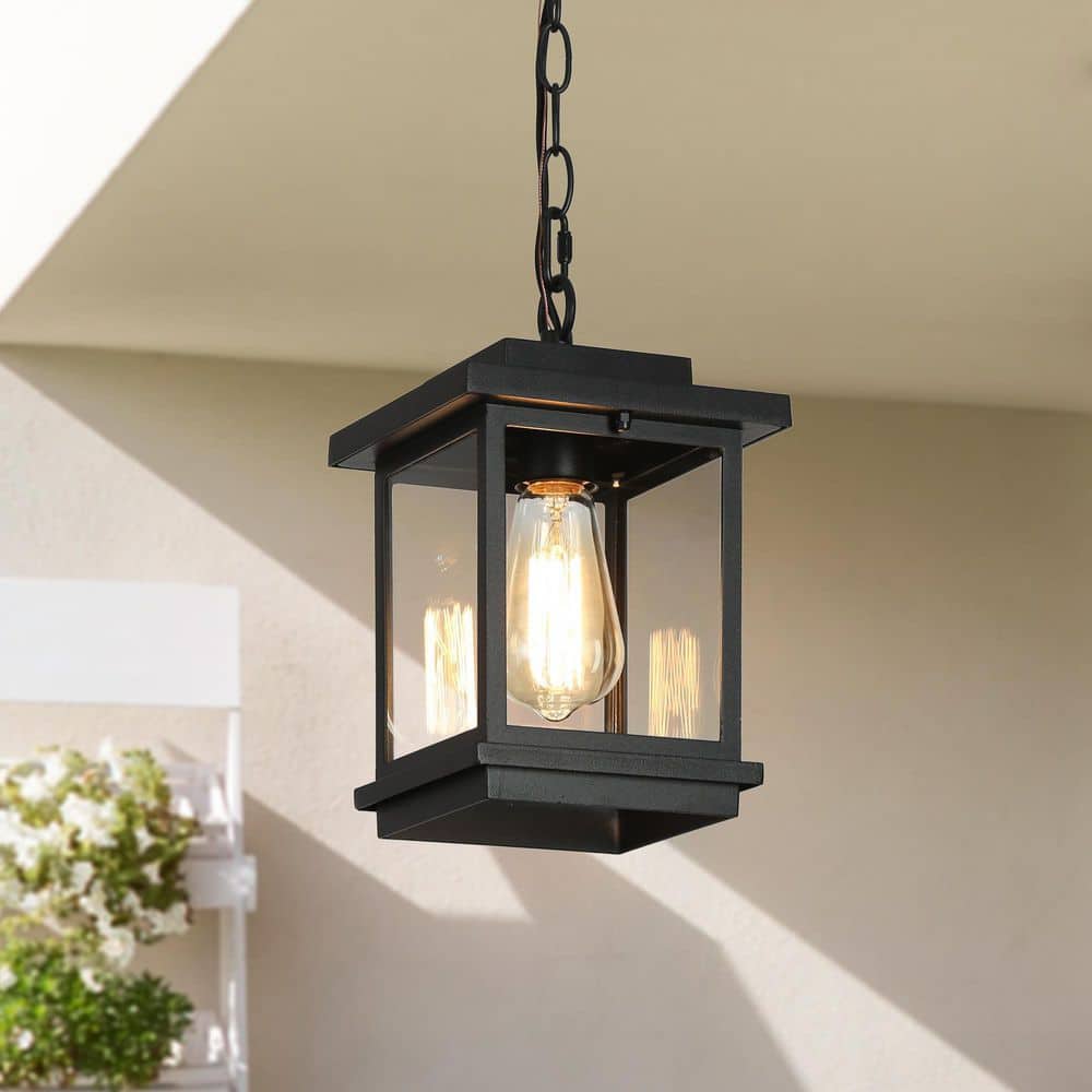 LNC Modern Coastal Black Square Outdoor Pendant 1-Light