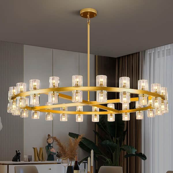 48-Light 48 in. Dimmable LED Brass Wagon Wheel Kitchen Island Chandelier, for Dining Room, Living Room, Bedroom, Foyer