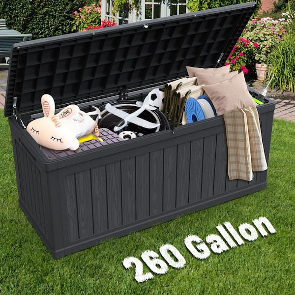 260 Gal. Waterproof Outdoor Resin Storage XXL Deck Box, Versatile Deck Storage Bench Lockable