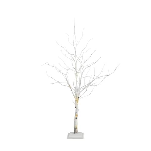 Nearly Natural 4 ft. Pre-Lit Artificial White Birch Tree with 51 White LED Lights