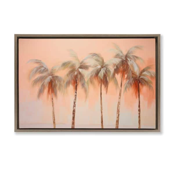 Stupell Industries Soft Palm Tree Lineup by Arlington Prints Brown Floater Frame Nature Graphic Art Print 21 in. x 31 in.