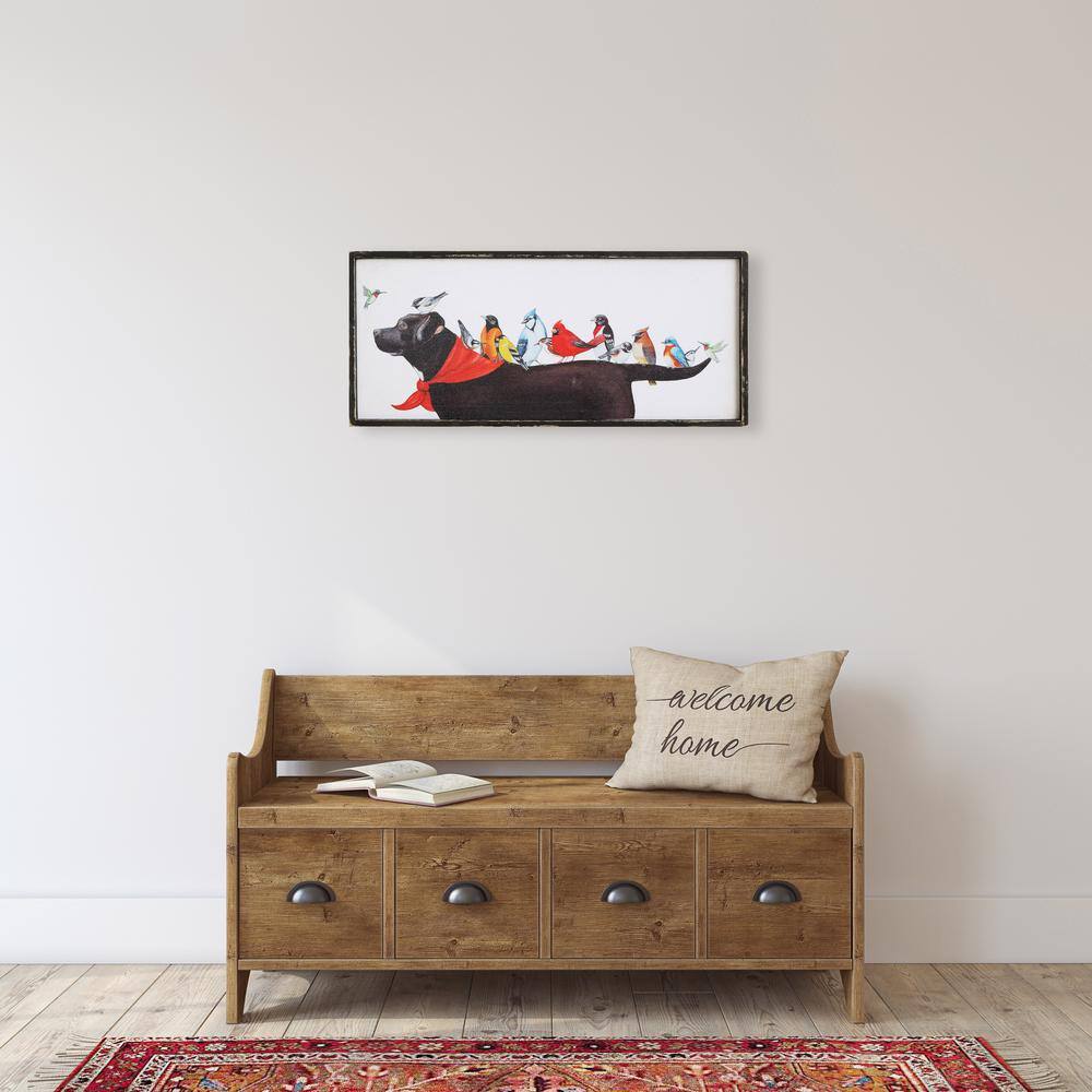 Whimsical Birds on Dog Canvas Wall Art with Wood Frame