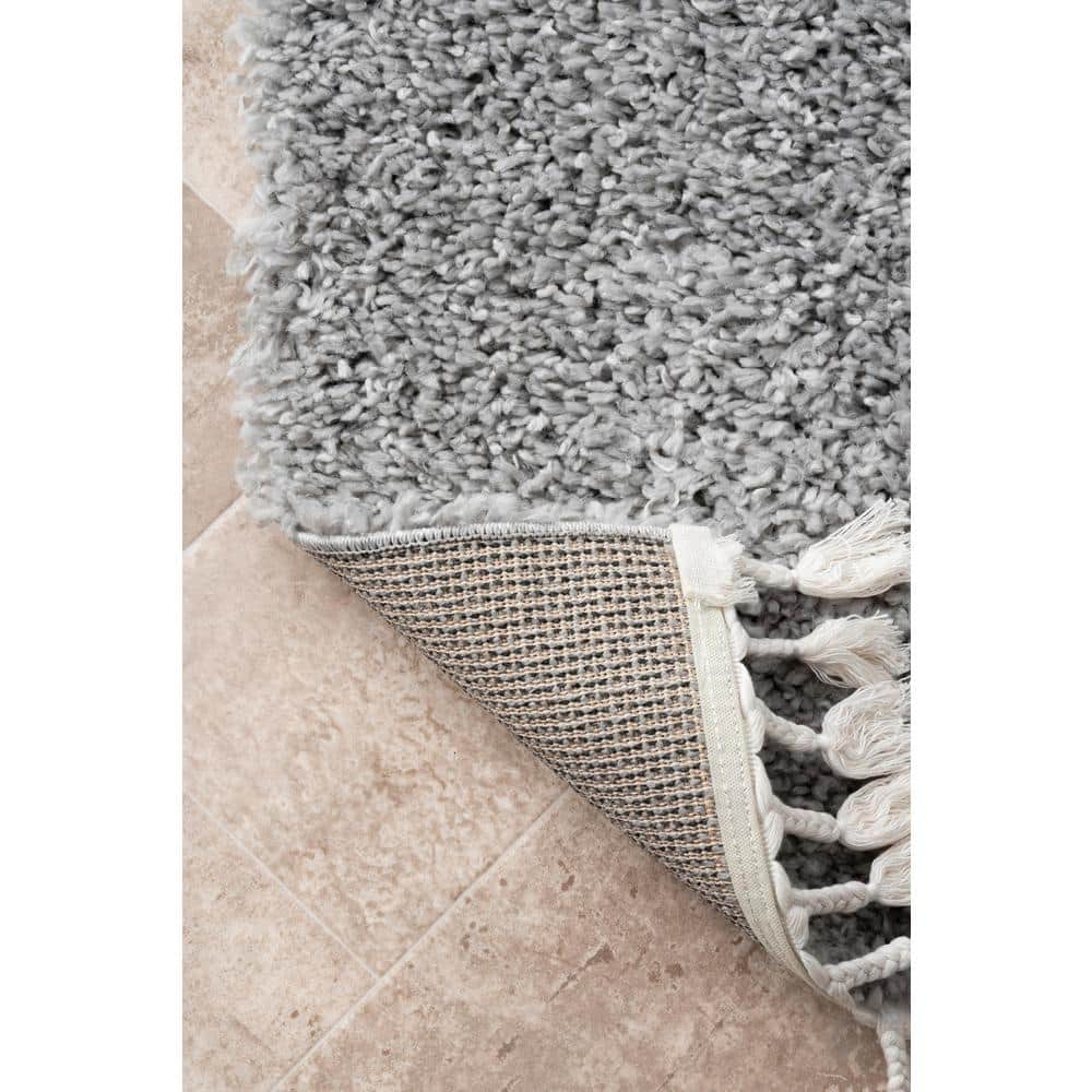 Braided Tassel Edge Shag Rug in Gray, 3' x 5', Synthetic Easy Care