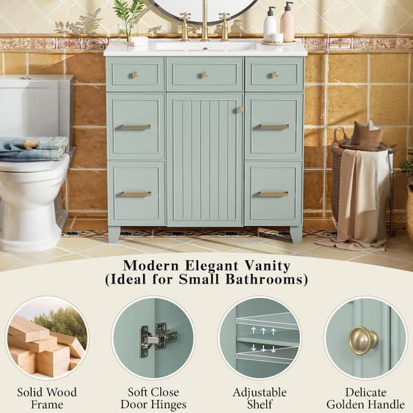 yu.ページ Virubi 36 in. W Single Sink Bath Vanity in Navy Blue with