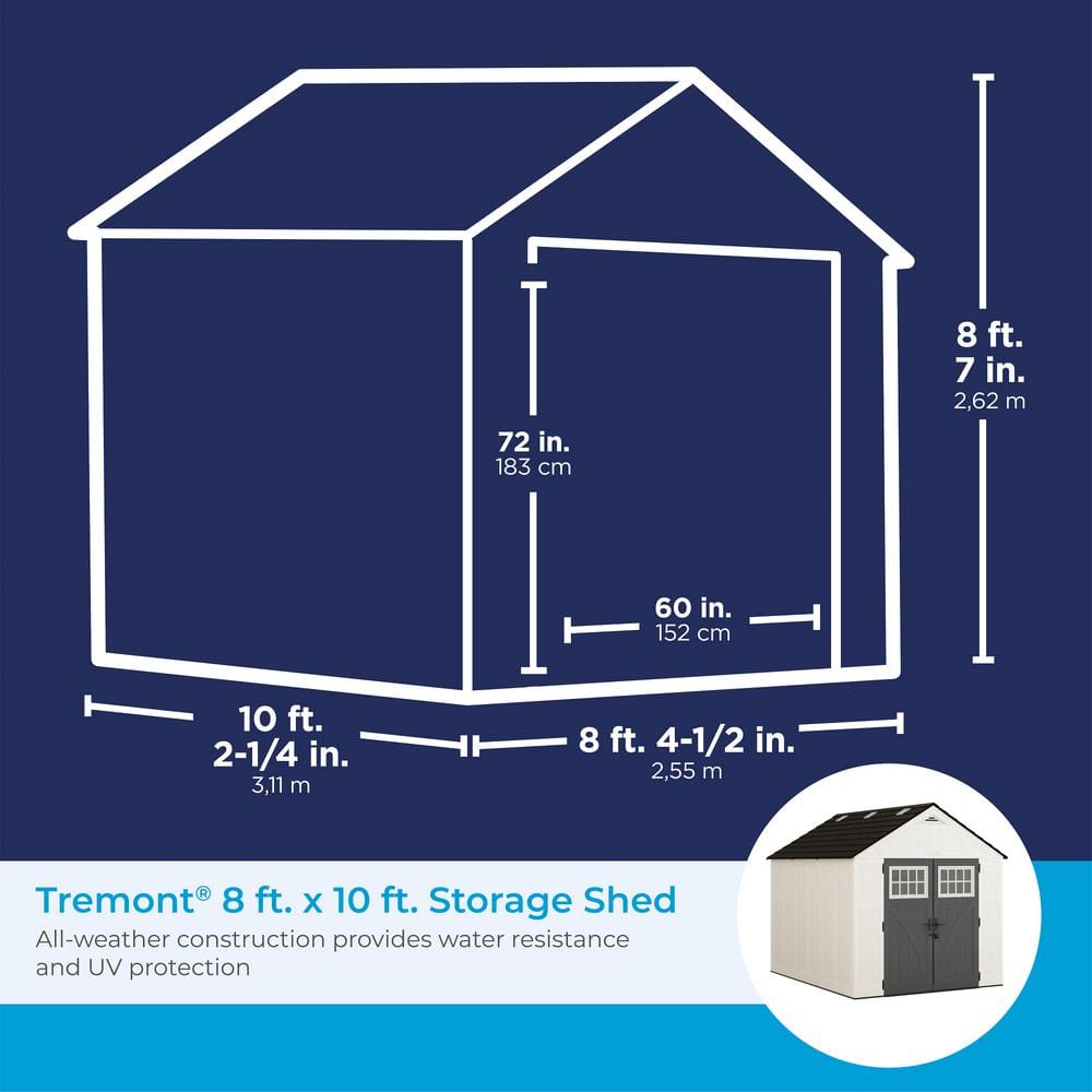 White 8 x 10 ft Resin Storage Shed with Shelving and Windows