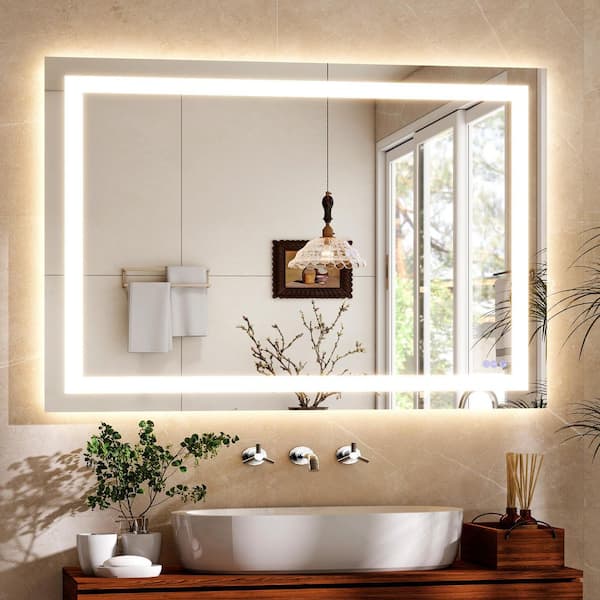 Morden White 36 in. W x 48 in. H LED Light Rectangle Aluminum Alloy Framed Vanity Wall Mirror