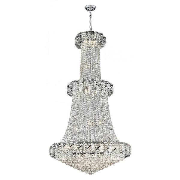 Worldwide Lighting Empire Collection 32-Light Polished Chrome and Clear Crystal Chandelier