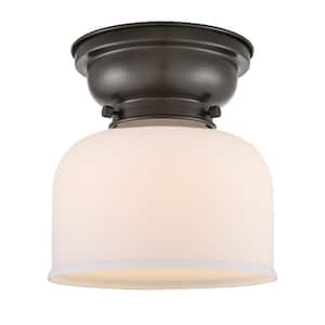 Bell 8 in. 1-Light Oil Rubbed Bronze, Matte White Flush Mount with Matte White Glass Shade